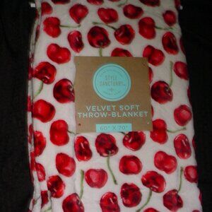 STYLE SANCTUARY NWT Velvet Soft Throw Blanket CHERRIES